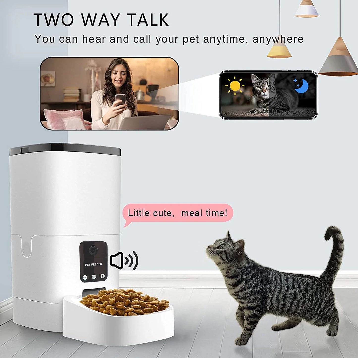 Automatic 6L Pet Feeder with 1080P Camera, App Control, Voice Recorder, and Timed Feeding for Cats and Dogs, Dual Power Supply, Wifi Enabled