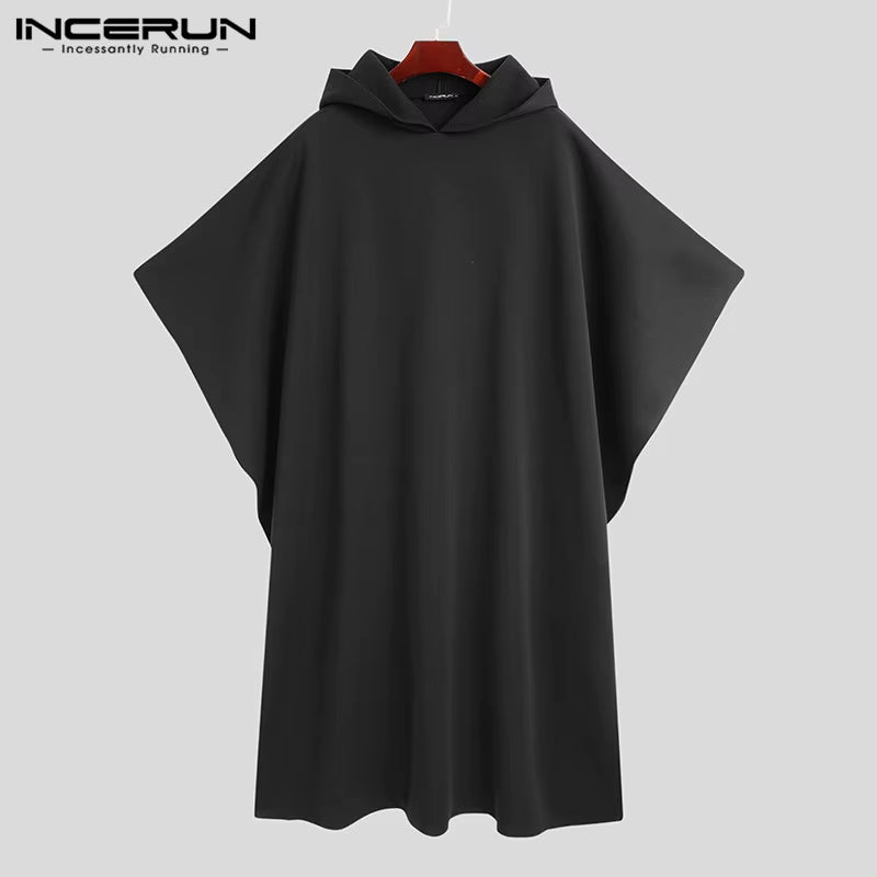 Fashion Men's Cloak Coats Hooded Solid Loose 2023 Streetwear Punk Windproof