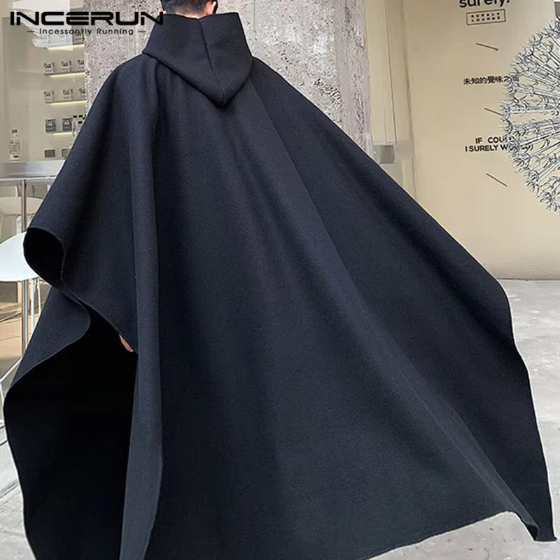 Fashion Men's Cloak Coats Hooded Solid Loose 2023 Streetwear Punk Windproof