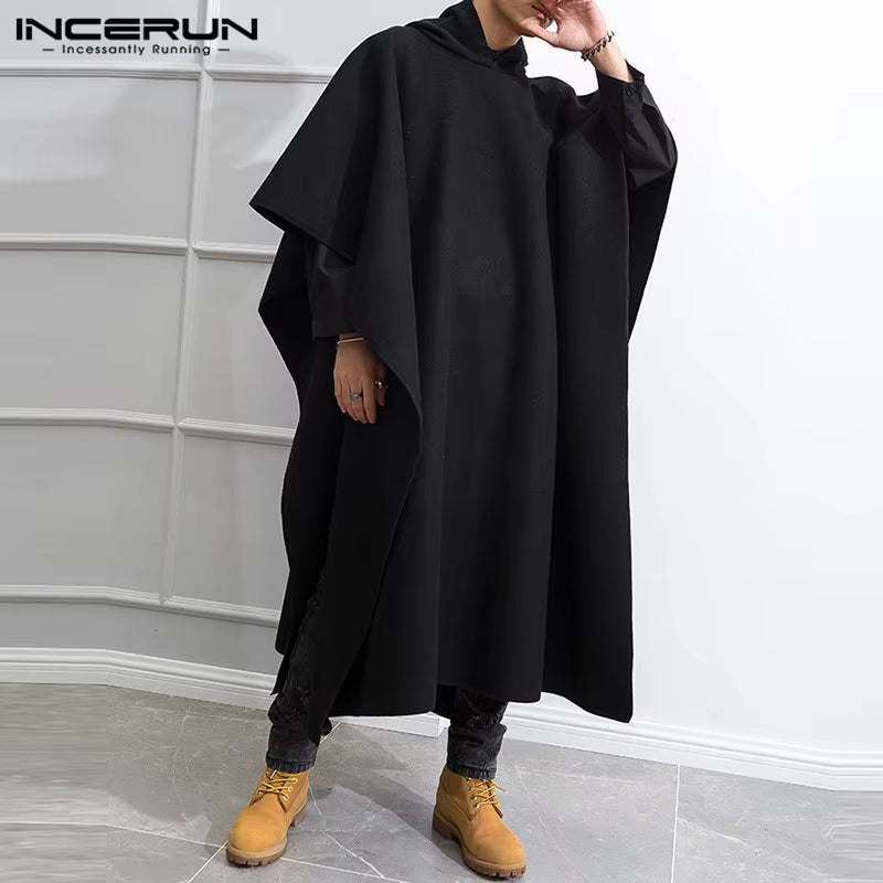 Fashion Men's Cloak Coats Hooded Solid Loose 2023 Streetwear Punk Windproof