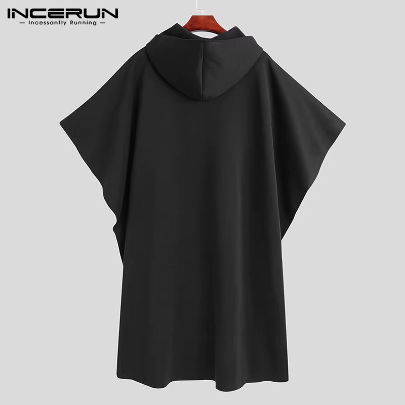 Fashion Men's Cloak Coats Hooded Solid Loose 2023 Streetwear Punk Windproof