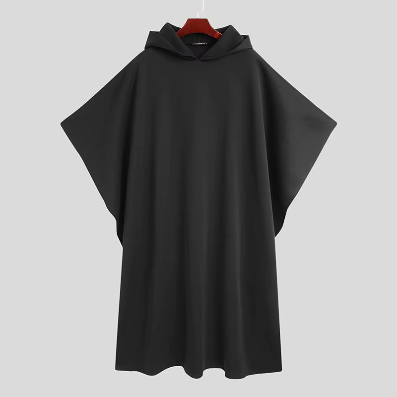 Fashion Men's Cloak Coats Hooded Solid Loose 2023 Streetwear Punk Windproof